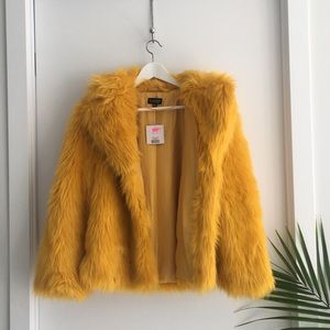 Topshop Yellow Faux Fur Jacket